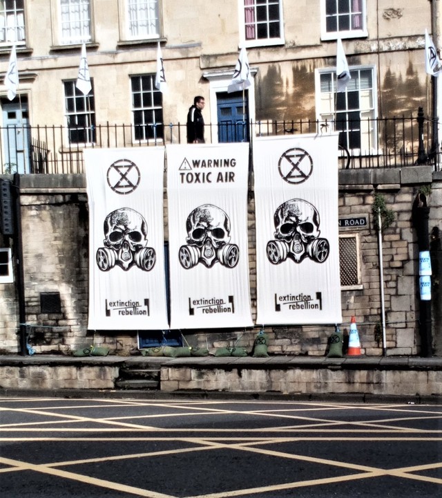 Extinction Rebellion took to the streets of Bath today because the pollution on the main roads is awful , as well as illegally high.  17 August 2019